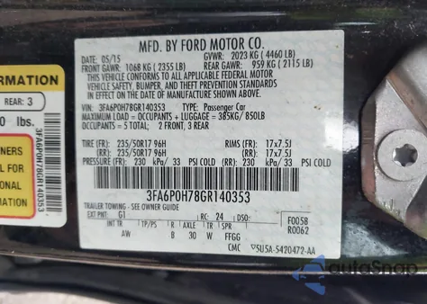 2016 Ford Fusion Se from USA, damaged, VIN 3FA6P0H78GR140353